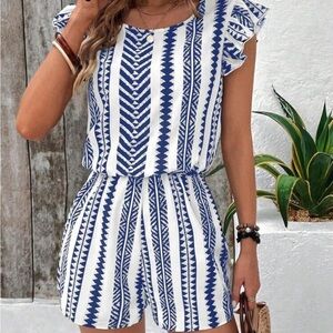 NWOT Breezaya Geometric Ruffled Waist Romper